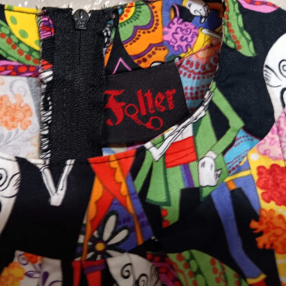 Folter Black Colorful Sugar Skull Floral Mini Dress - Picture 4 of 4